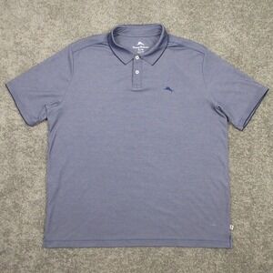 Tommy Bahama Polo Shirt Mens Extra Large Blue Solid Embroidered Logo Marlin Golf